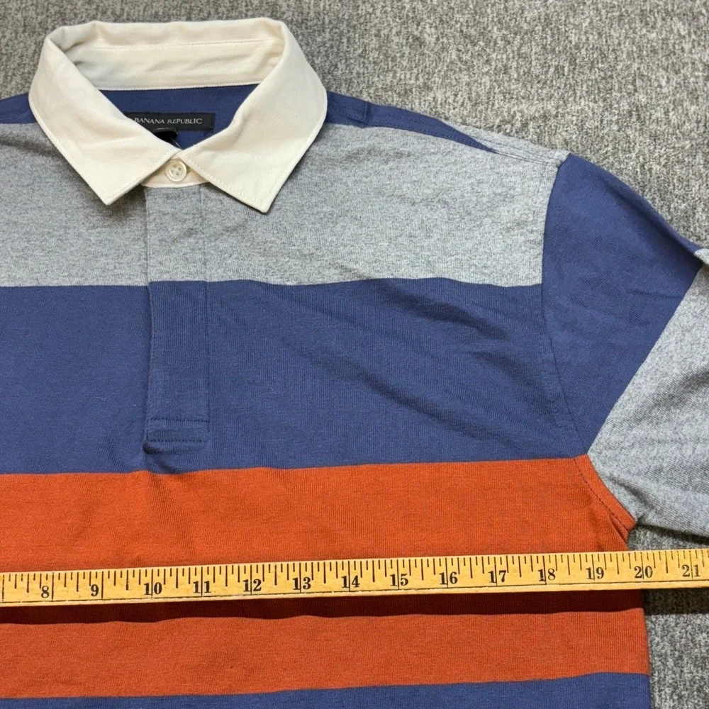Banana Republic Rugby Shirt Men's Sz S Blue Grey Orange Polo Preppy Heavy Casual
